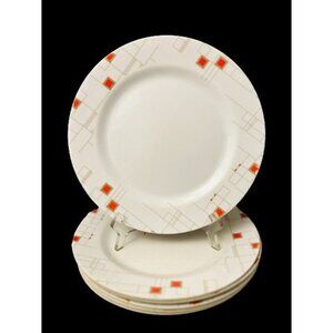 Set of 6 Vintage Mid Century Melamine Plates Geometric Design - 11"